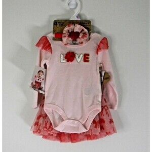 Baby Essentials 4 piece Set Bodysuit Tutu Headband Socks Valentine Love NWT